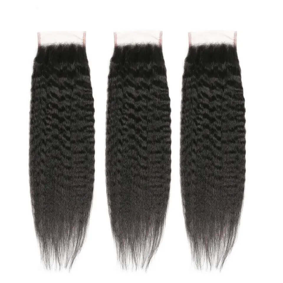 Afro kinky straight human hair bundles and 4x4 lace closure