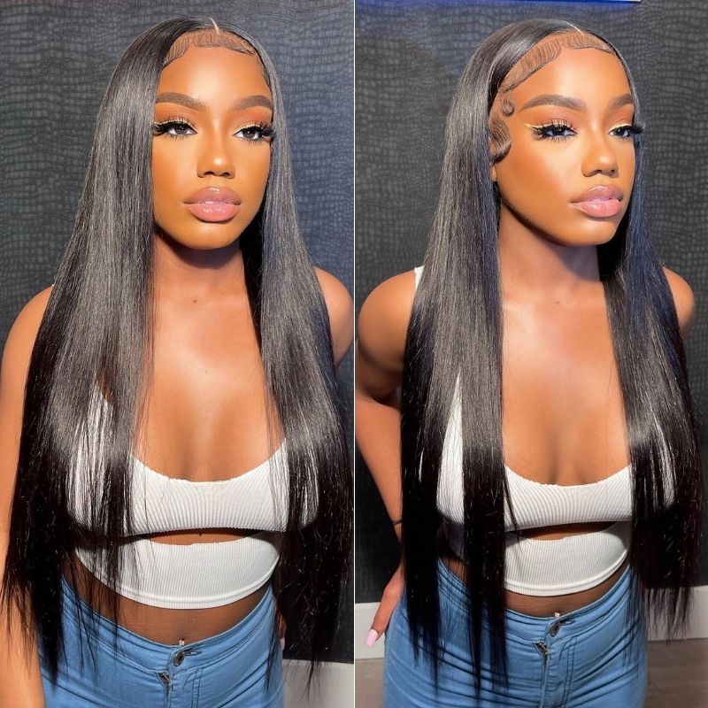 Real HD Lace Closure Wigs Straight Pre Plucked 180% Density Natual Black
