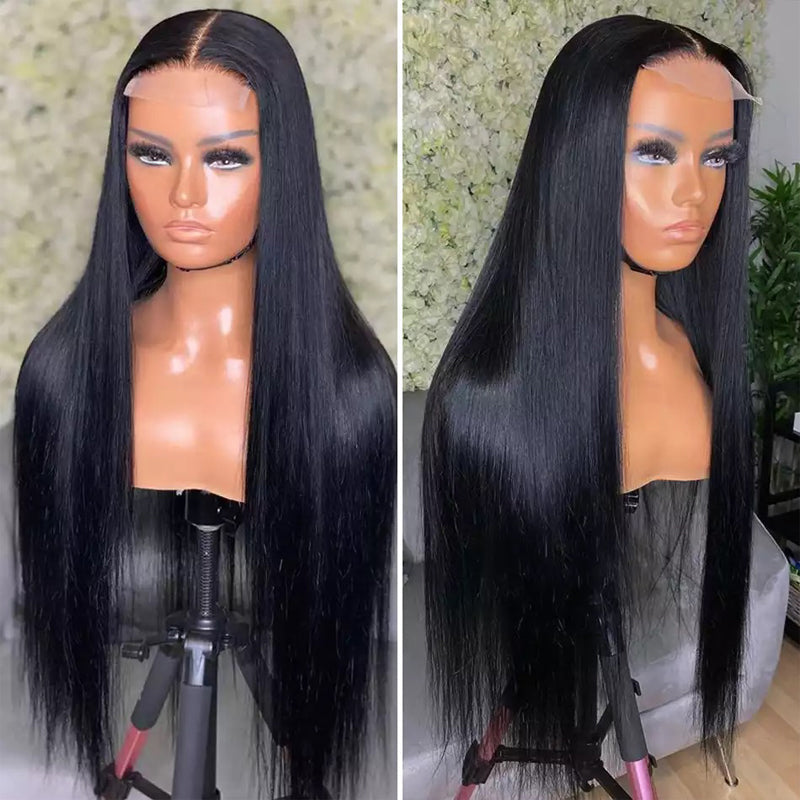 Real HD Lace Closure Wigs Straight Pre Plucked 180% Density Natual Black
