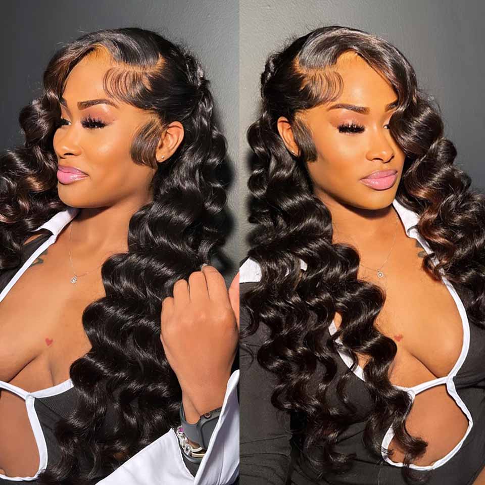 Natural Loose Deep Wave 13x4 Lace Front Wig Human Hair Pre Plucked With Baby Hair