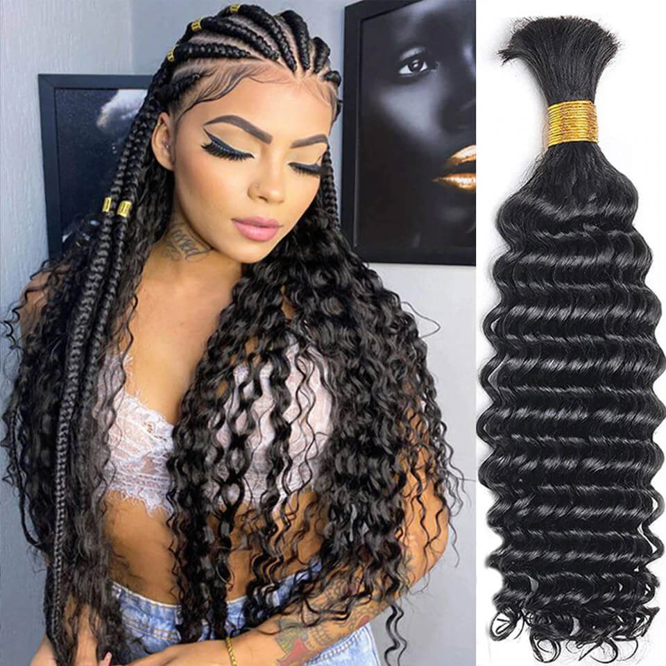 Human Hair Bulk for Braiding Deep Wave Virgin Human Hair 100g per Pc