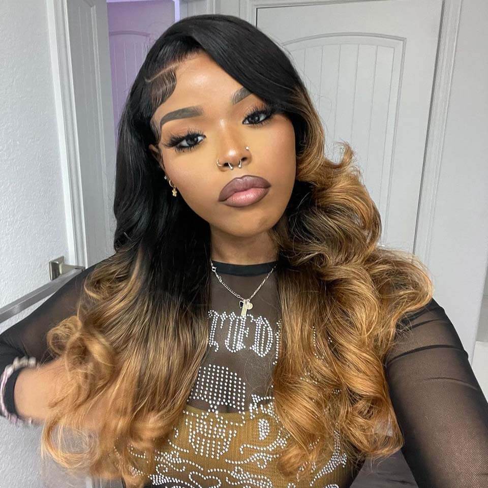 Ombre Black Blonde 13x4 HD Lace Front Wigs Straight Human Hair Glueless Lace Frontal Wig