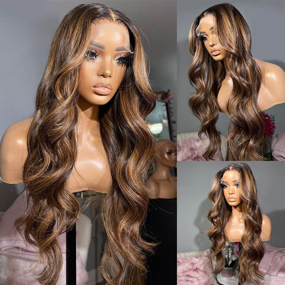 Ombre Highlight Wavy Lace Front Wigs Pre Plucked HD Human Hair 13*4 5*5 4*4 Invisible Lace Wigs