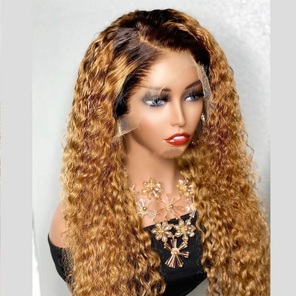 Ombre honey blond deep wave Lace front Wig 13x4 Glueless HD Human Hair Wigs