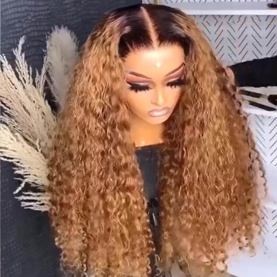 Ombre honey blond deep wave Lace front Wig 13x4 Glueless HD Human Hair Wigs