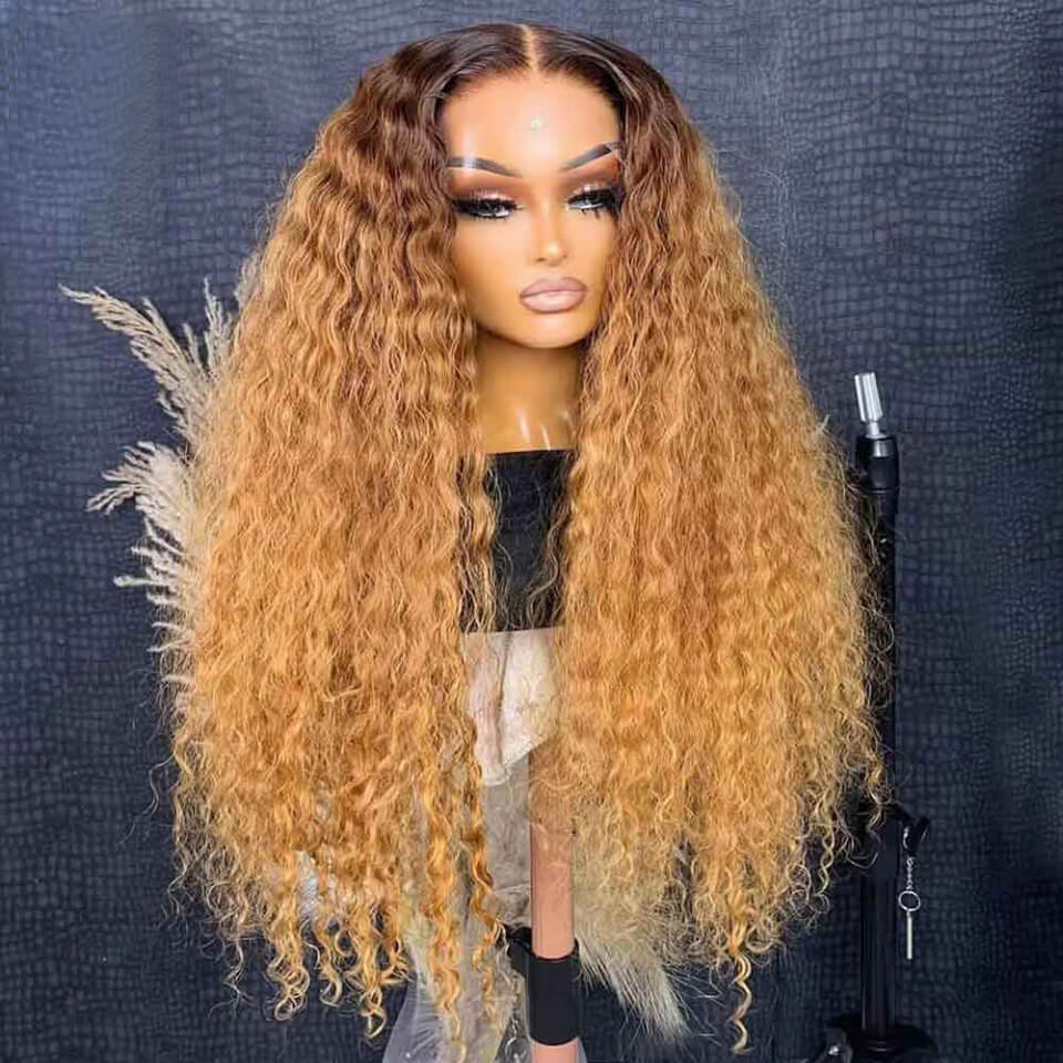 Ombre honey blond deep wave Lace front Wig 13x4 Glueless HD Human Hair Wigs