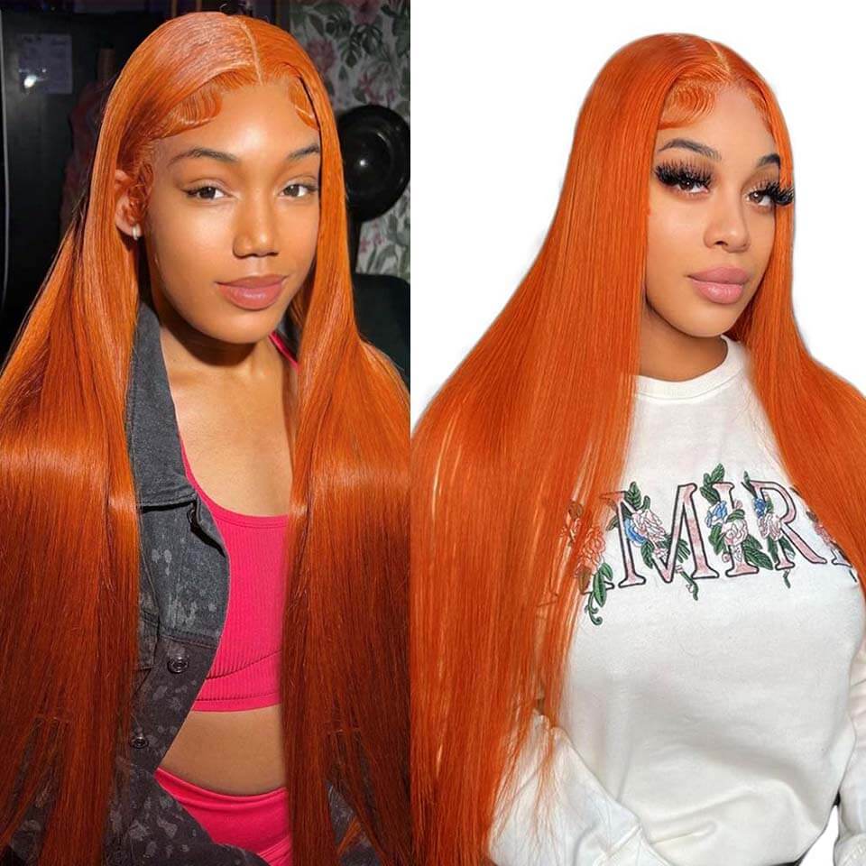 Clearance Sale Ginger Orange Color Transparent HD Lace Part Wig Straight Body Wave Human Hair Wigs
