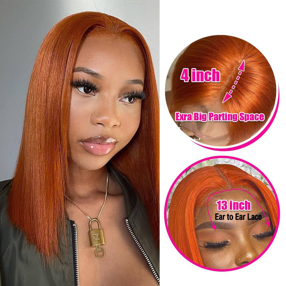 Ginger Orange Color Bob Wigs Straight Hair Lace Front Wigs