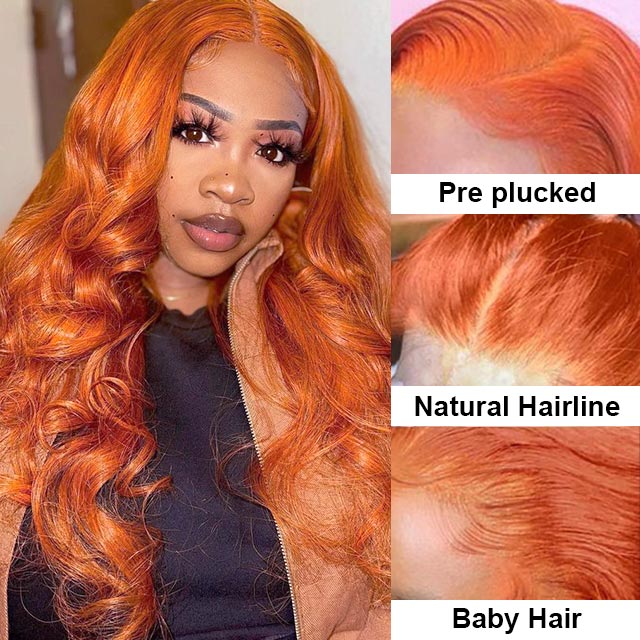 Clearance Sale Ginger Orange Color Transparent HD Lace Part Wig Straight Body Wave Human Hair Wigs