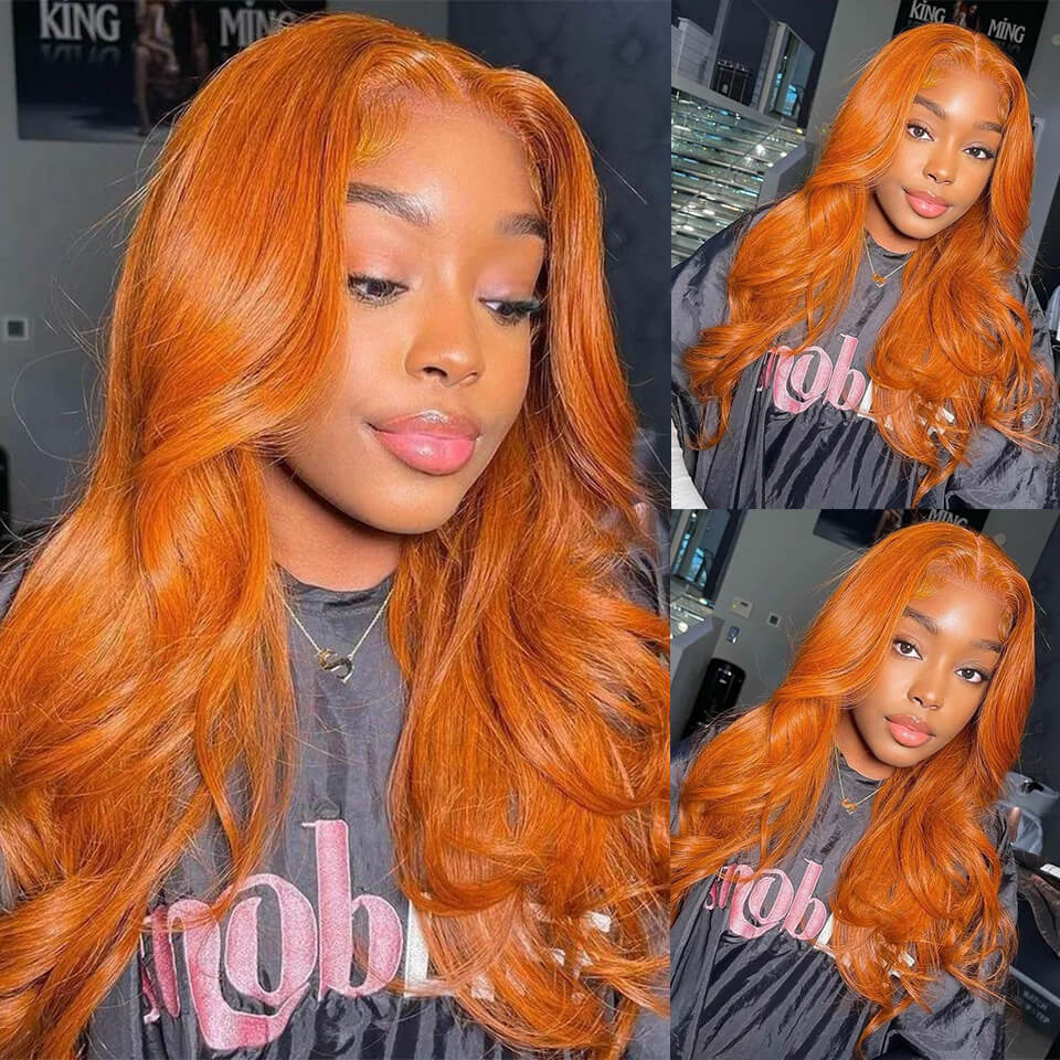 Orange Color Human Hair Lace Wig Pre Cut Plucked 5x5 Glueless HD Lace ...