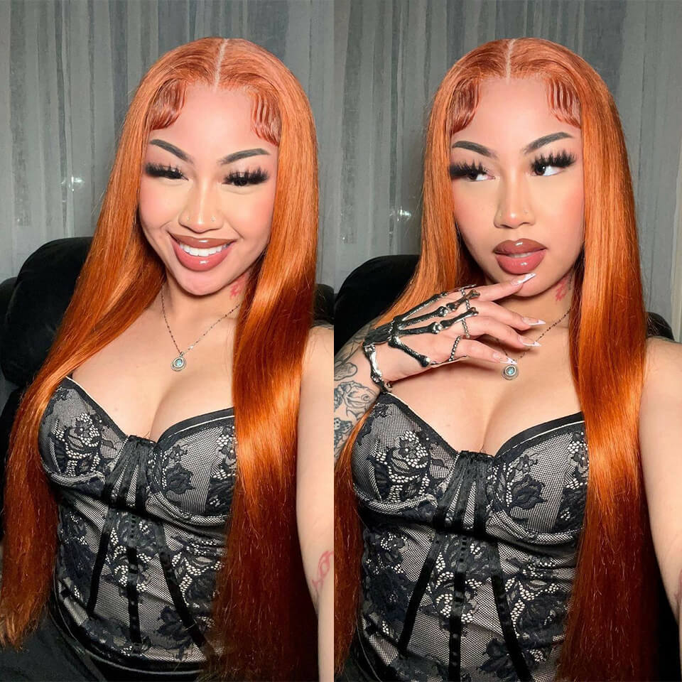 Orange Lace Wig Body Wave 5x5 Glueless Lace Wig Pre Cut Pre Plucked Closure Wigs