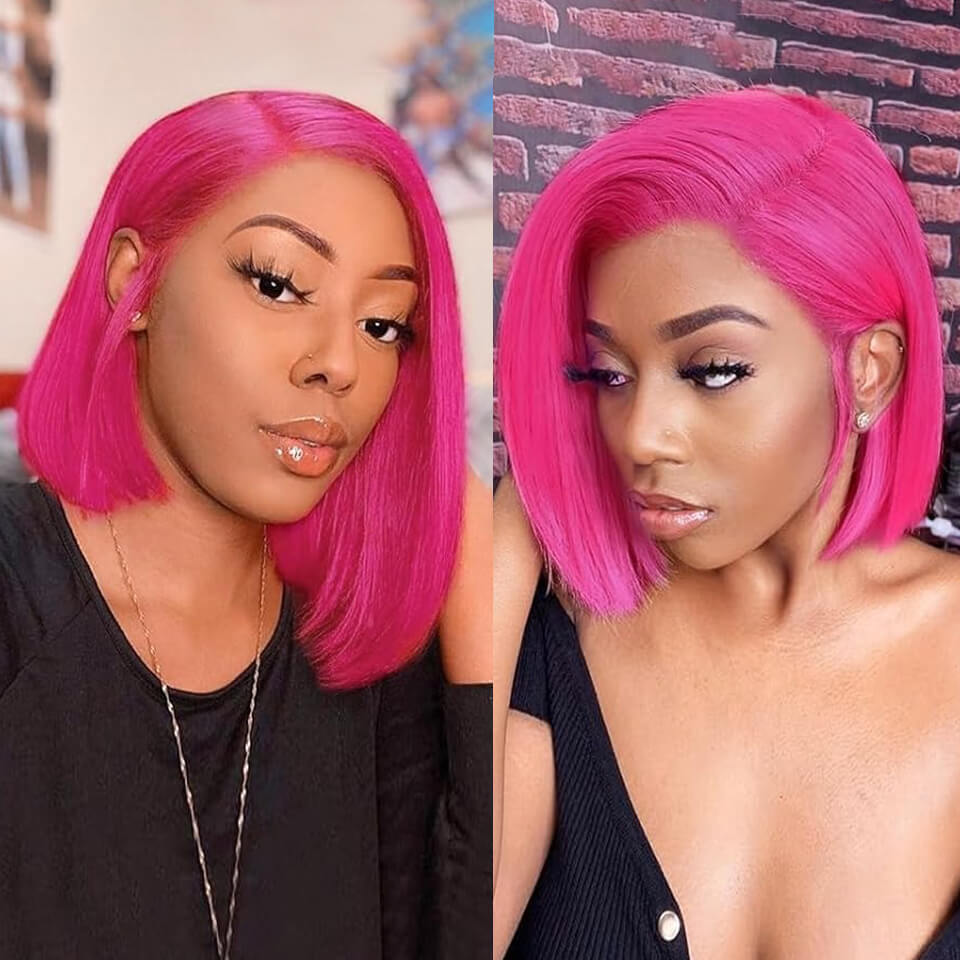 Pink Color 13x4 Lace Front Bob Wigs Human Hair Straight colored wig