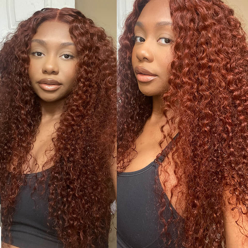 Reddish Brown Curly 5x5 Glueless HD Lace Wigs Pre-Cut and Pre plucked Human Hair Lace Wig