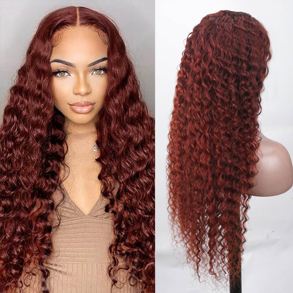 Deep Wave Reddish Brown human hair 9x6 glueless wigs HD pre cut pre plucked lace front wig