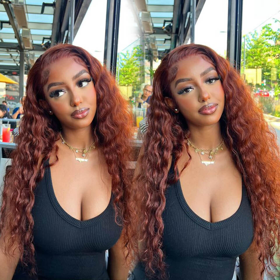 Deep Wave Reddish Brown human hair 9x6 glueless wigs HD pre cut pre plucked lace front wig