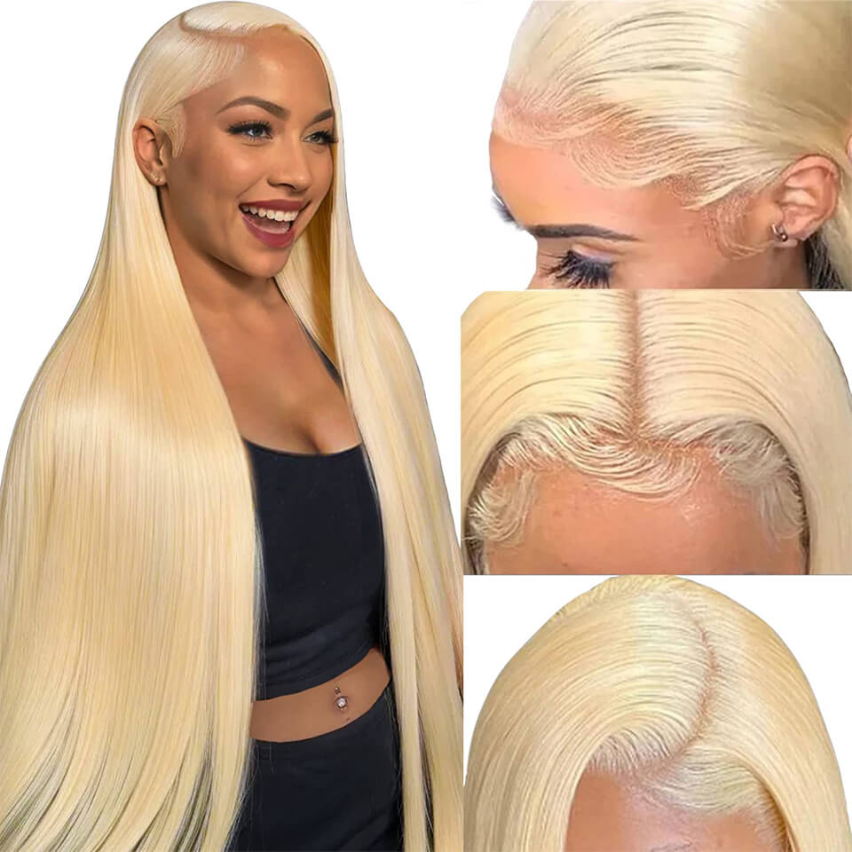 Blonde #613 Straight 13x6 Lace Frontal Wigs Human Hair Pre-Plucked With Baby Hair