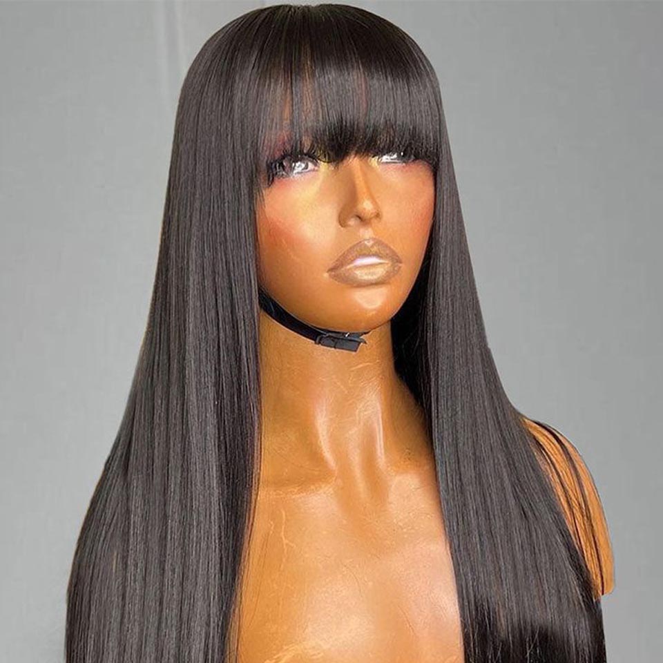 Straight Human Hair 13x4 Lace Front Wigs With Bangs