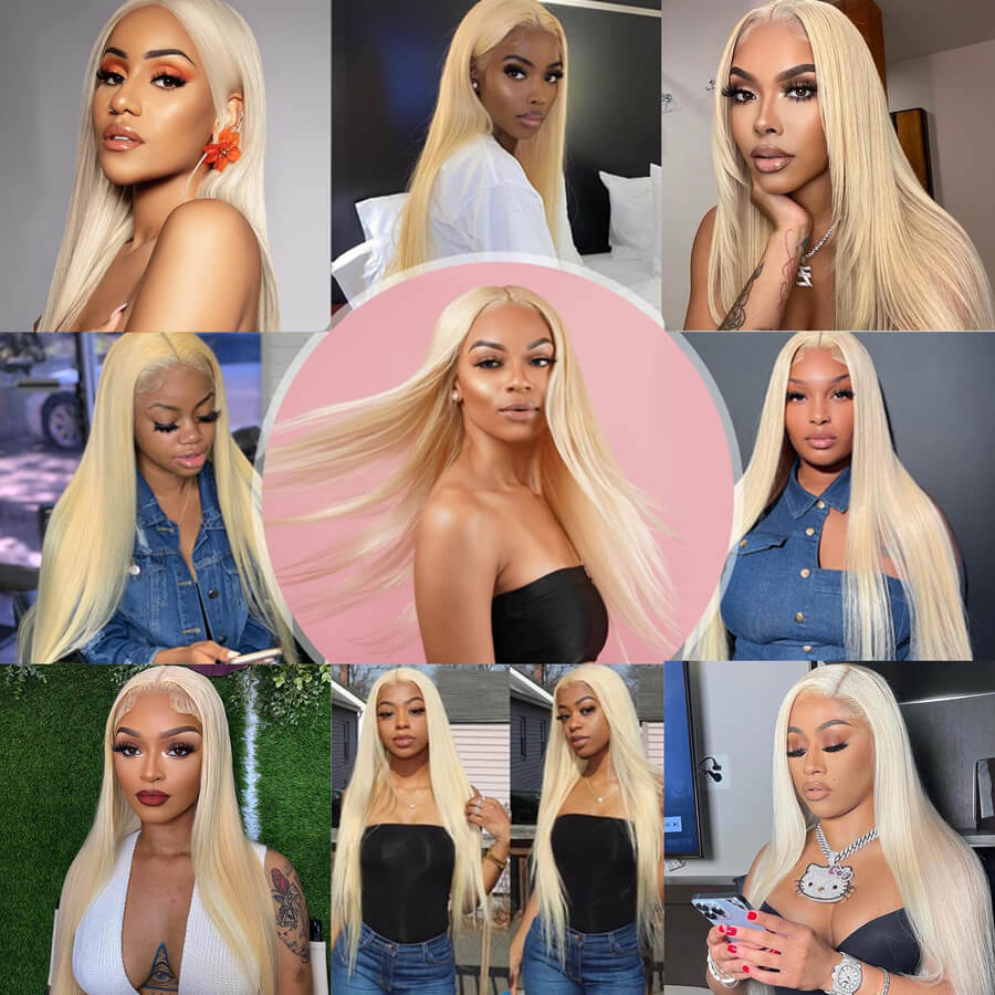 #613 Blonde Straight Human Hair Lace Front Wigs Pre-Plucked With Baby Hair