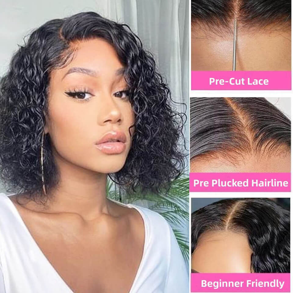 Wear Go Glueless Bob Lace Wig Water Wave 4x4 5x5 Pre Cut Human Hair HD Lace Wig