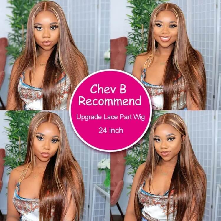 Clearance Sale Honey Blonde Highlight Straight Human Hair HD Lace Part Wig