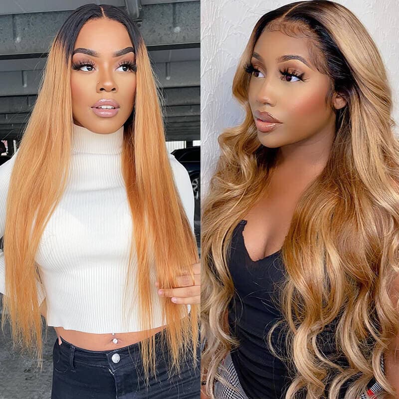 1B/27 Ombre Honey Blonde 13x4 HD Lace Front Wigs For Women 180%-250% Density