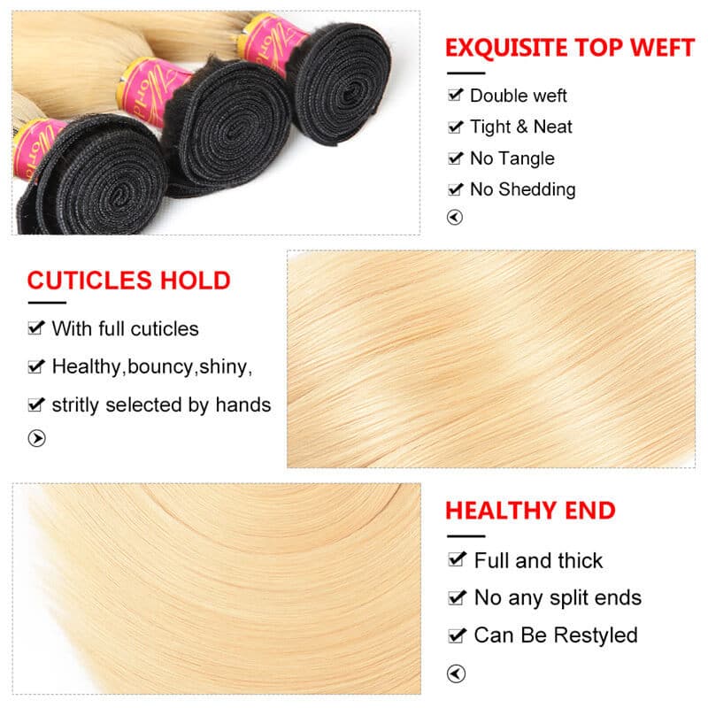 Ombre Hair Color 1B/613 Straight Virgin Hair 3 Bundles With 4*4 Lace Closure