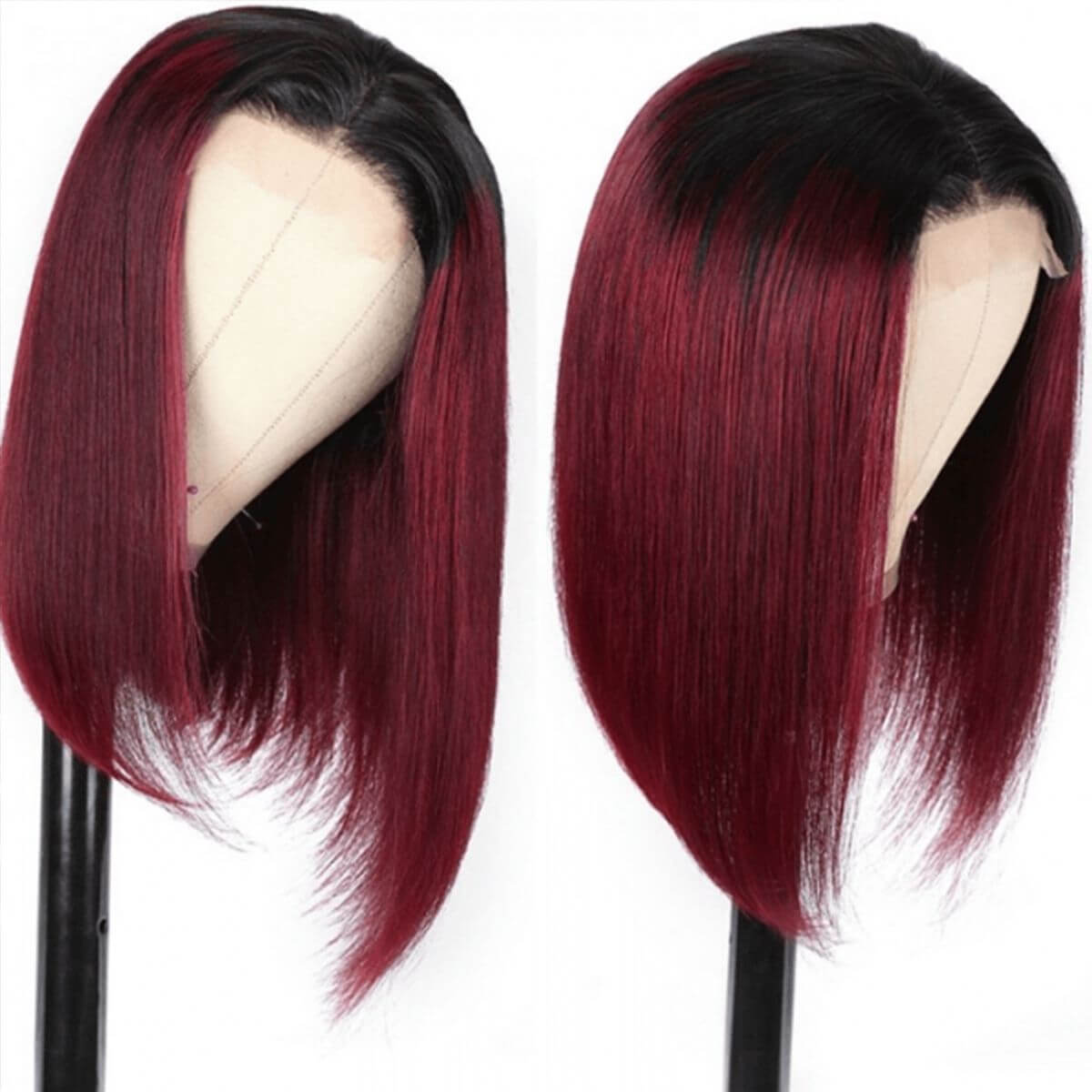 Ombre Color 1b/99j Straight Hair Bob Wigs 100% Human Hair Lace Wig