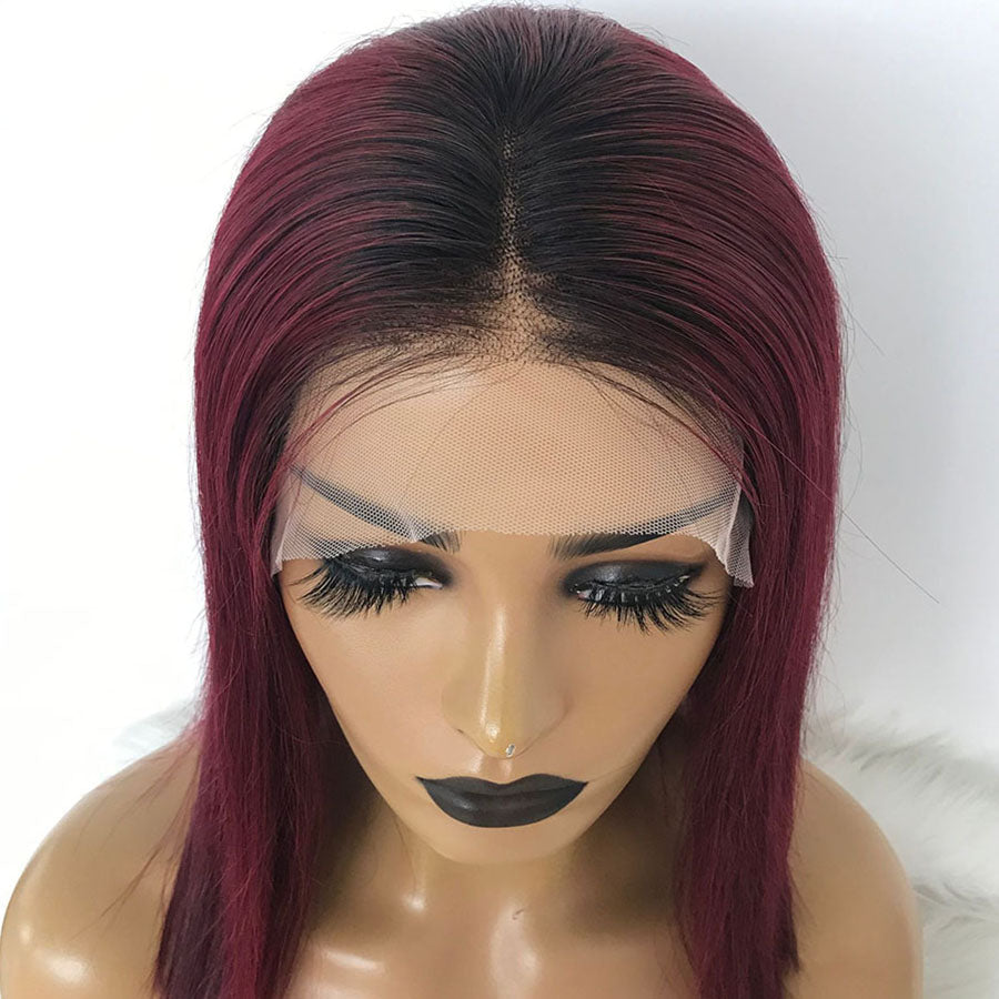 Ombre Color 1b/99j Straight Hair Bob Wigs 100% Human Hair Lace Wig