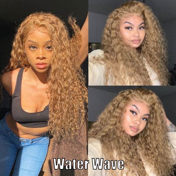 #27 Colored Pre Plucked Water Wave Lace Wig Honey Blonde Human Hair Wigs