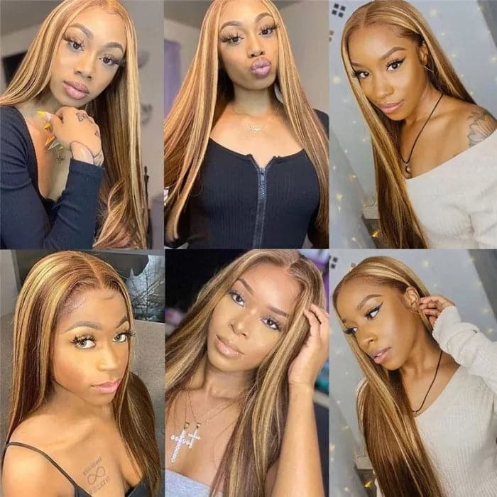 Highlight Wigs Real Human Hair Wigs Straight Ombre 13*4 Lace Front Wig
