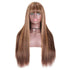 Honey Blonde Hightlight Wigs Straight Ombre Colored Human Hair Wig With Bangs