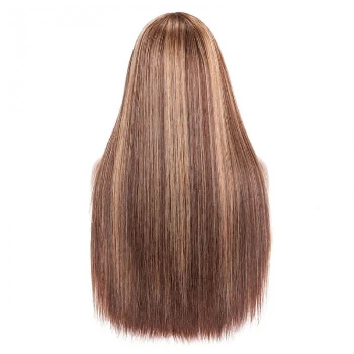 Honey Blonde Hightlight Wigs Straight Ombre Colored Human Hair Wig With Bangs