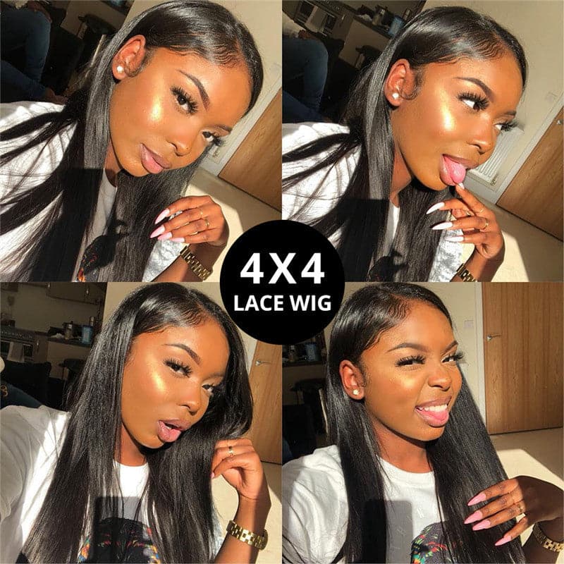 HD Lace 4x4 Lace Closure Wigs Straight Human Hair Wigs With Baby Hair