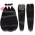 WorldNewHair Brazilian Straight Virgin Hair 3 Bundles with 4x4 Lace Closure