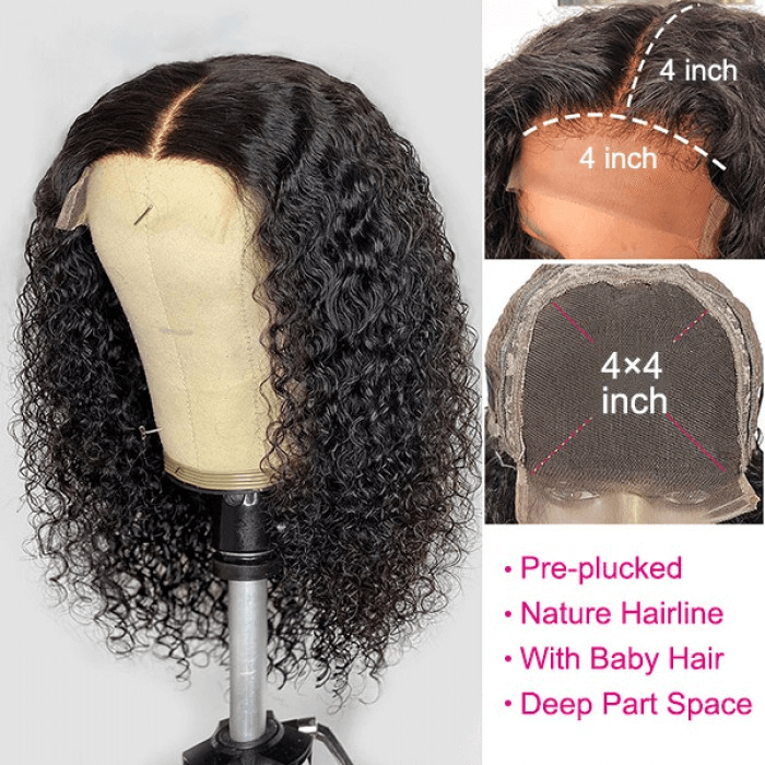 Kinky Curly  4x4 Lace Front Closure Wigs Pre-Plucked With Baby Hair