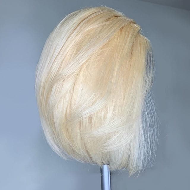 613 Blonde Straight Human Hair Lace Front Short Bob Wigs