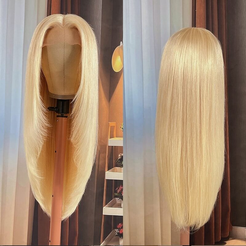 Inner Buckle Cute 613 Blonde 180% Density Straight 13x4 Lace Front Wig Layered Hair