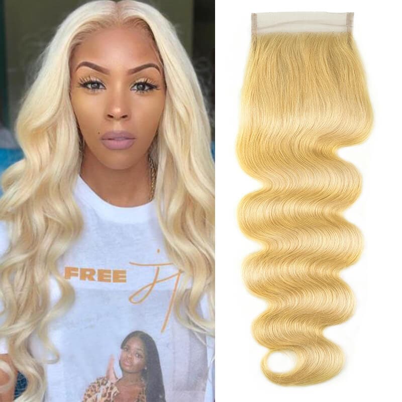 613 Blonde Human Hair Body Wave Blonde Hair 4X4 Lace Closure