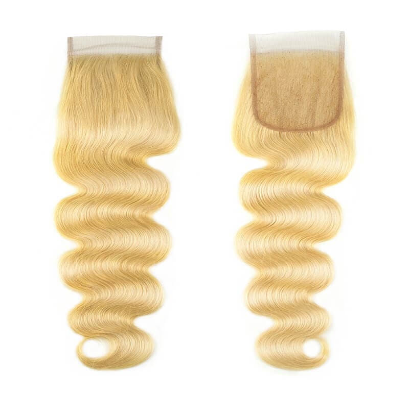 613 Blonde Human Hair Body Wave Blonde Hair 4X4 Lace Closure