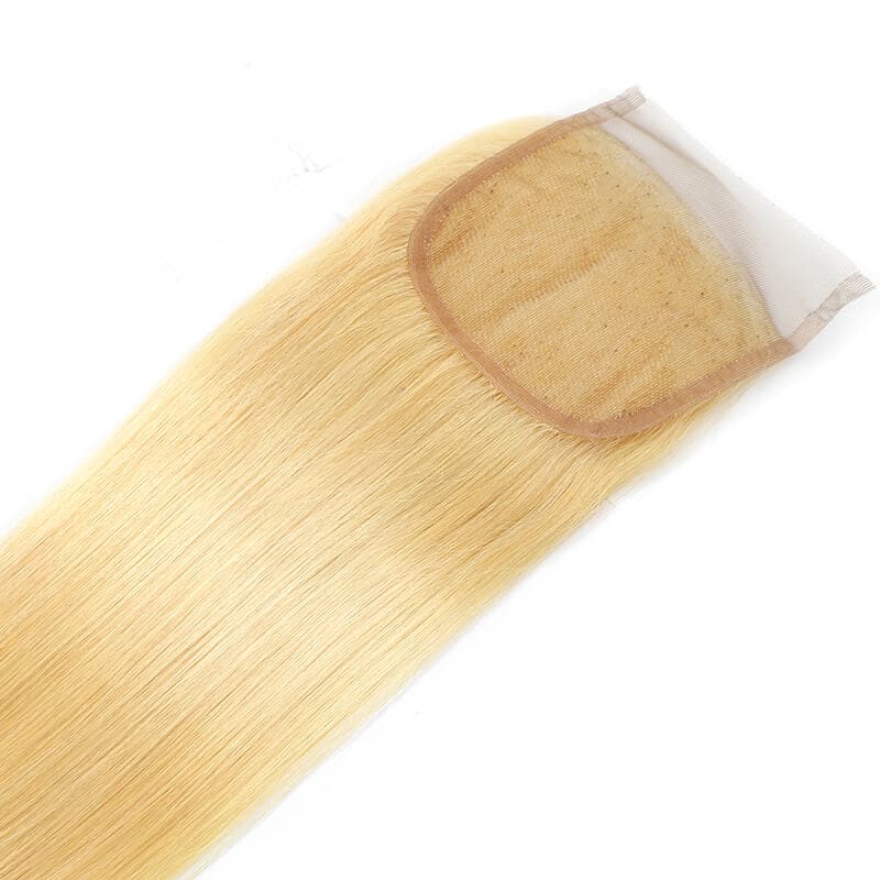 613 Blonde 4x4 Straight Virgin Human Hair Lace Closure Free Part