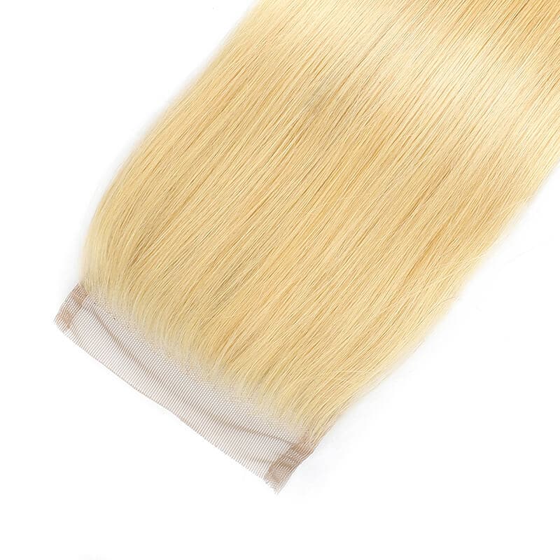613 Blonde 4x4 Straight Virgin Human Hair Lace Closure Free Part