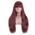 Burgundy Straight Human Hair Wigs with Bangs Glueless Machine Made Wigs for Women