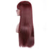 Burgundy Straight Human Hair Wigs with Bangs Glueless Machine Made Wigs for Women