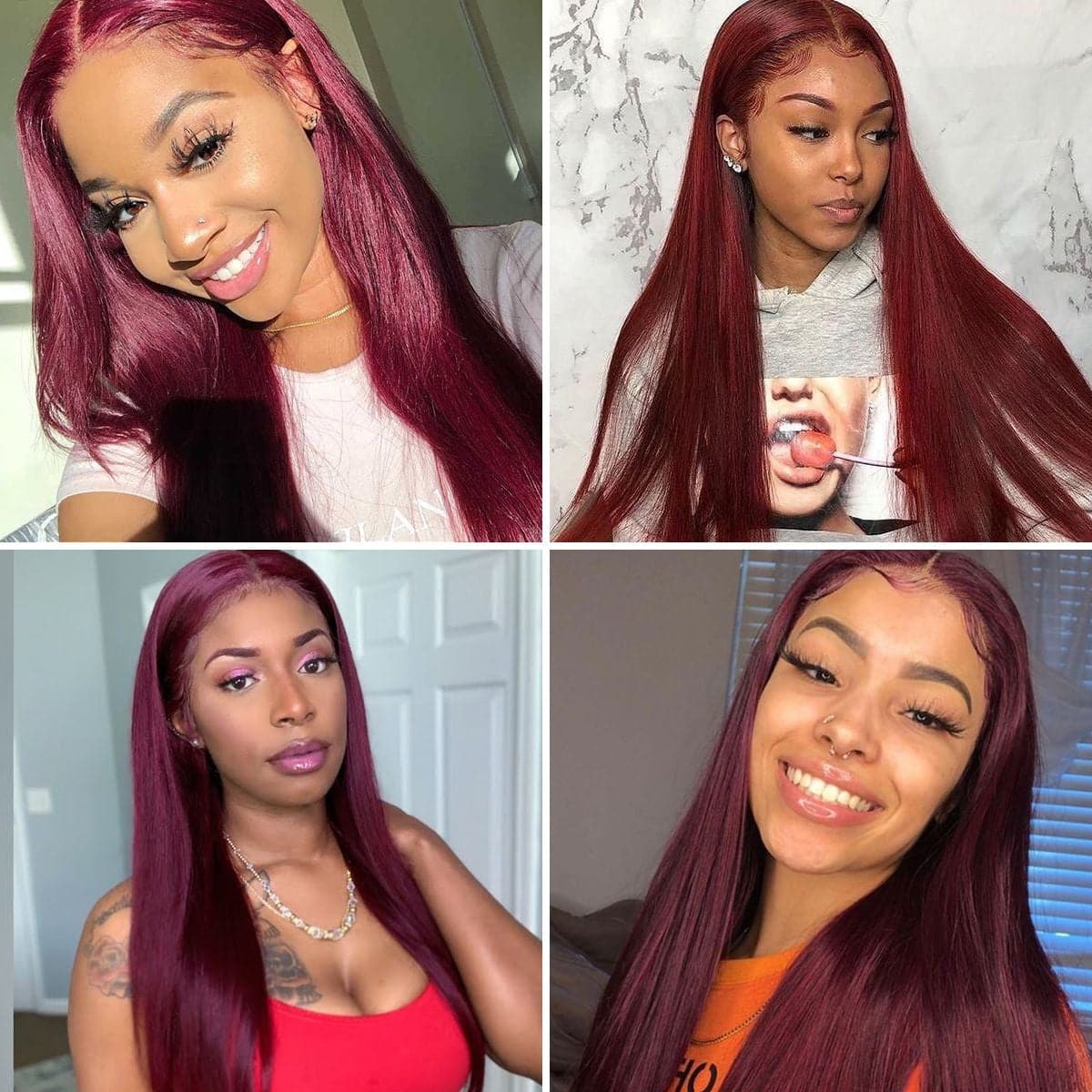 99j Lace Front Human Hair Wigs Burgundy Virgin Straight Pre Plucked Colored Wig for Women