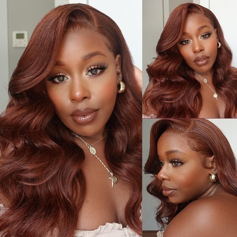 #33 Reddish Auburn Color Body Wave Human Hair lace Front Wig HD Lace For All Skin