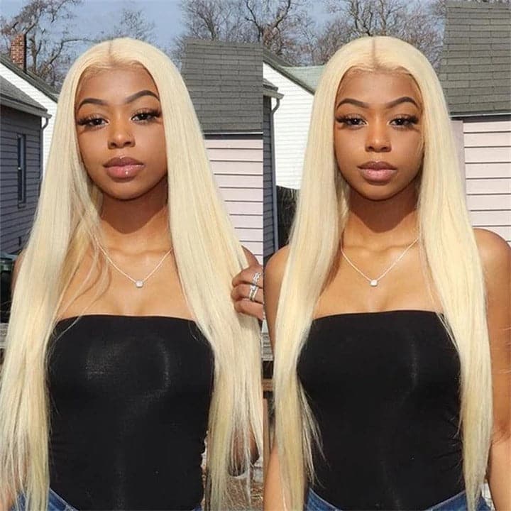 #613 Blonde Straight Human Hair Lace Front Wigs Pre-Plucked With Baby Hair