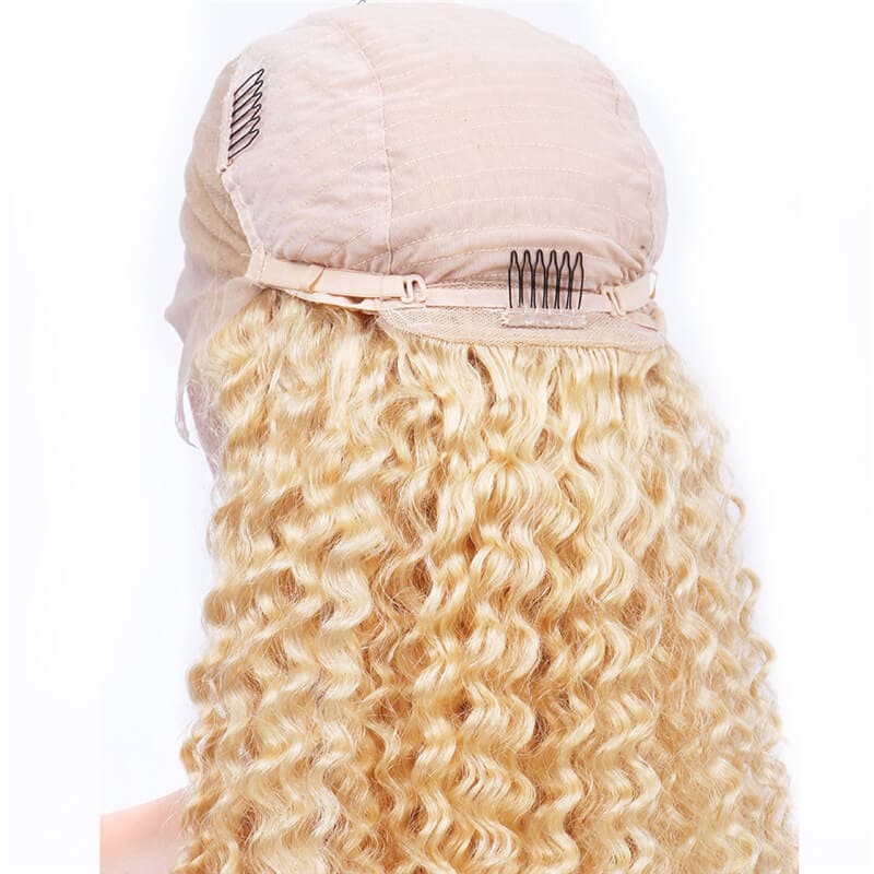 #613 Blonde Crimped Wigs Deep Wave 13x4 lace Long Blonde Human Hair Wig