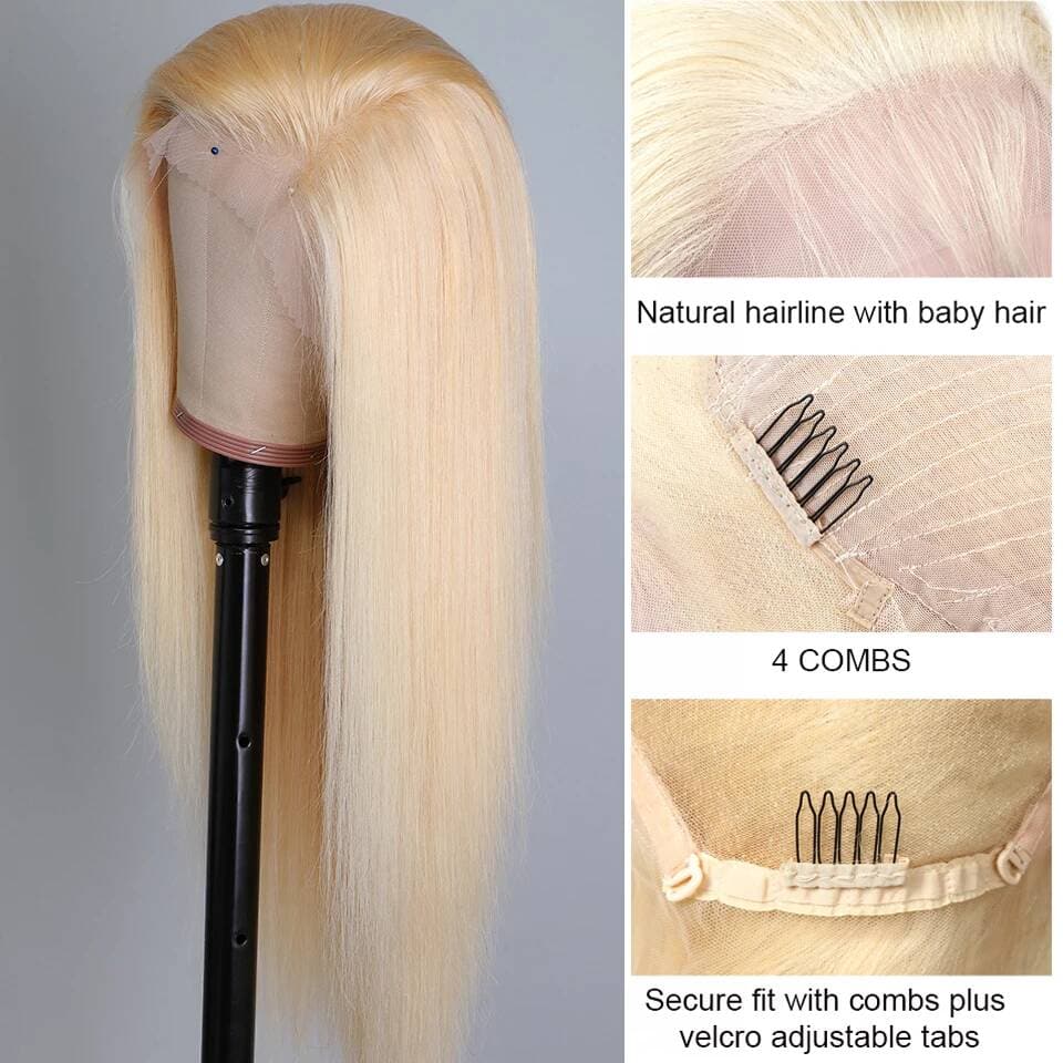 #613 Blonde Straight Human Hair Lace Front Wigs Pre-Plucked With Baby Hair