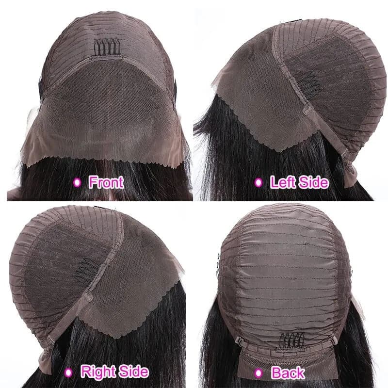 Straight Human Hair Short Bob Wigs With Bangs Human Hair 13x4 lace Front Wigs