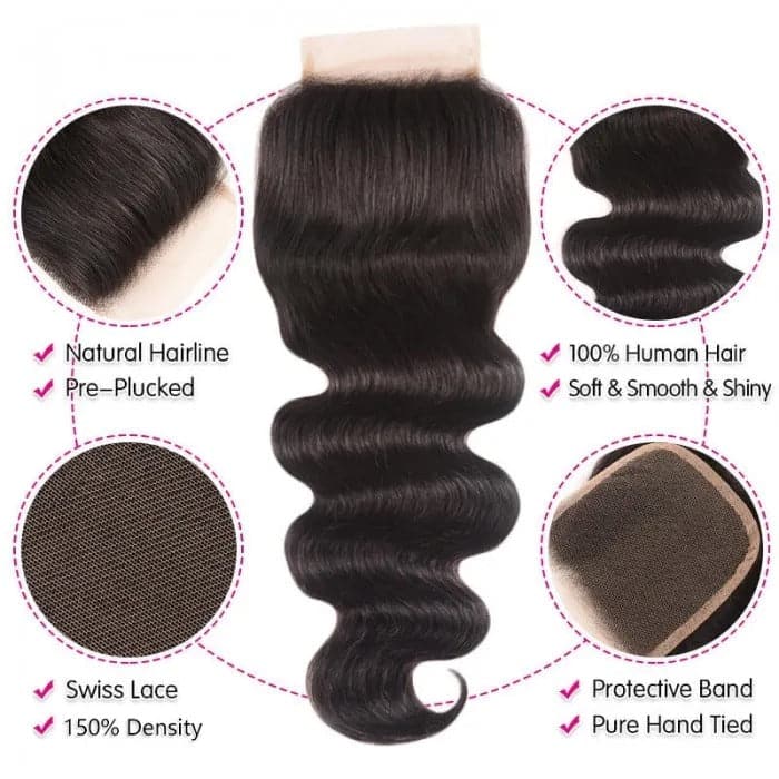 WorldNewHair 3pcs Brazilian Body Wave Hair Bundles With Lace Closure